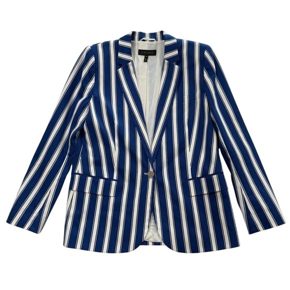 Escada Jackets & Blazers - Escada Cabana Womens Blue White Striped Blazer Jacket Size 40 US 10 W87